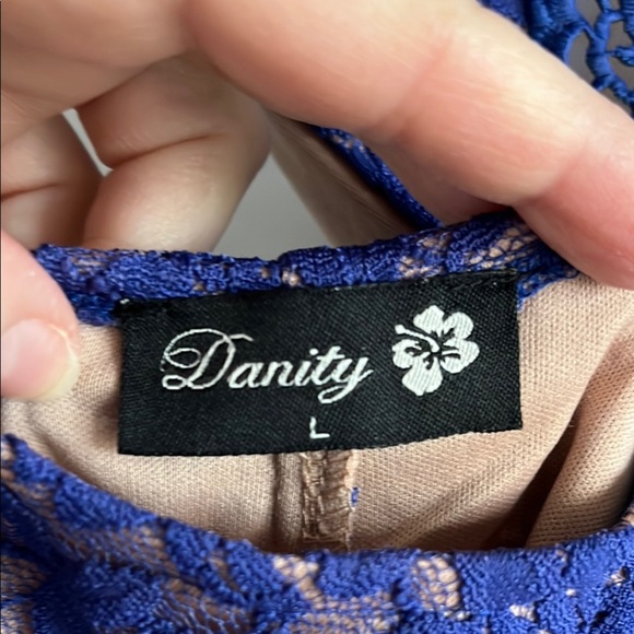 DANITY Women’s Blue Lace Mini Dress, size L cobalt blue prom party dress - Picture 7 of 9